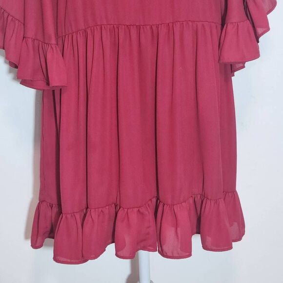 Caramela Red Ruffle Trim Mini Dress Size Small Oversized Red Mini Dress - Picture 3 of 10